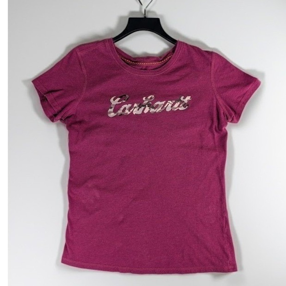Carhartt Camo Script Logo Short Sleeve T-Shirt Women's S 4-6 Purple